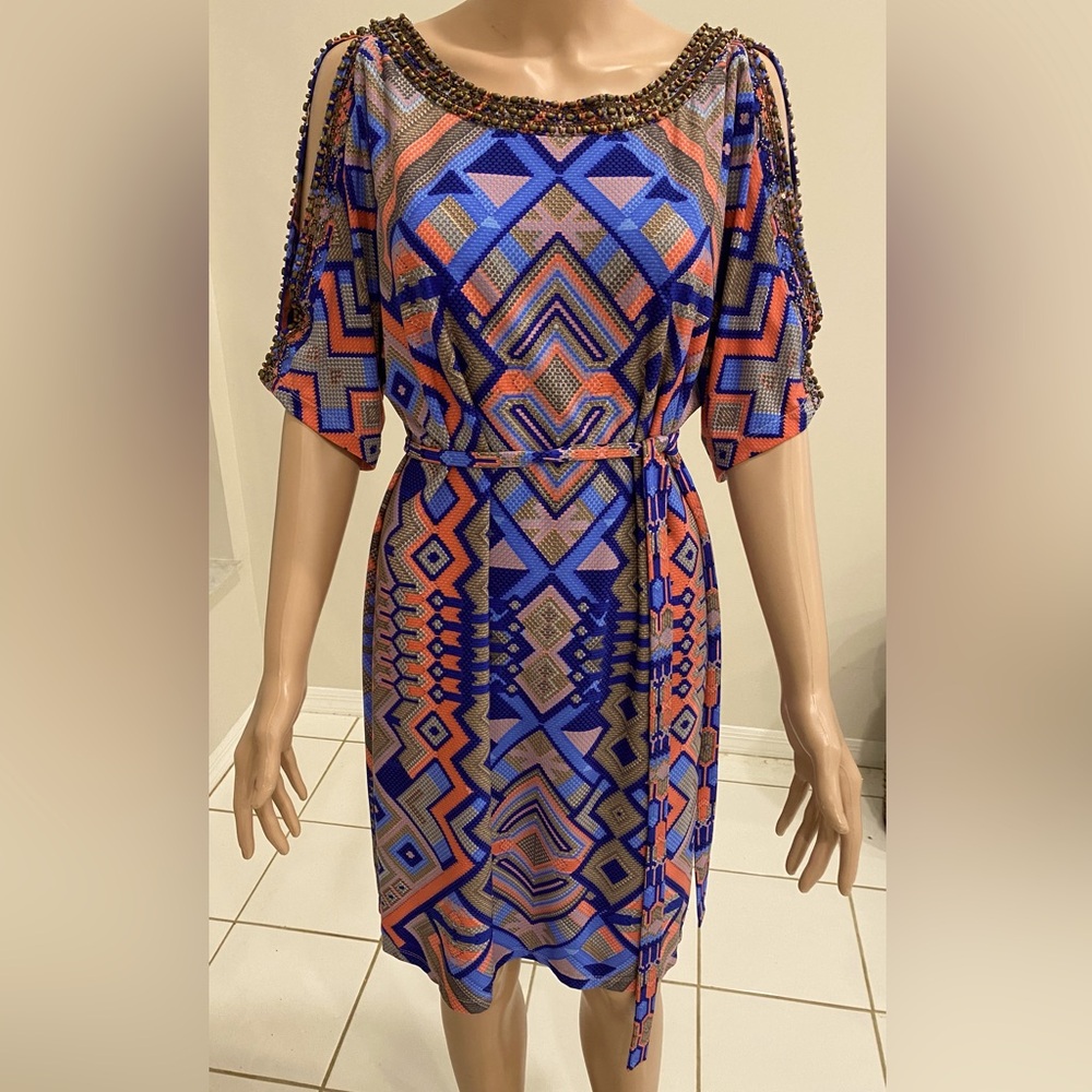 Donna Morgan Becca Bead Embellished Cold-Shoulder shift dress